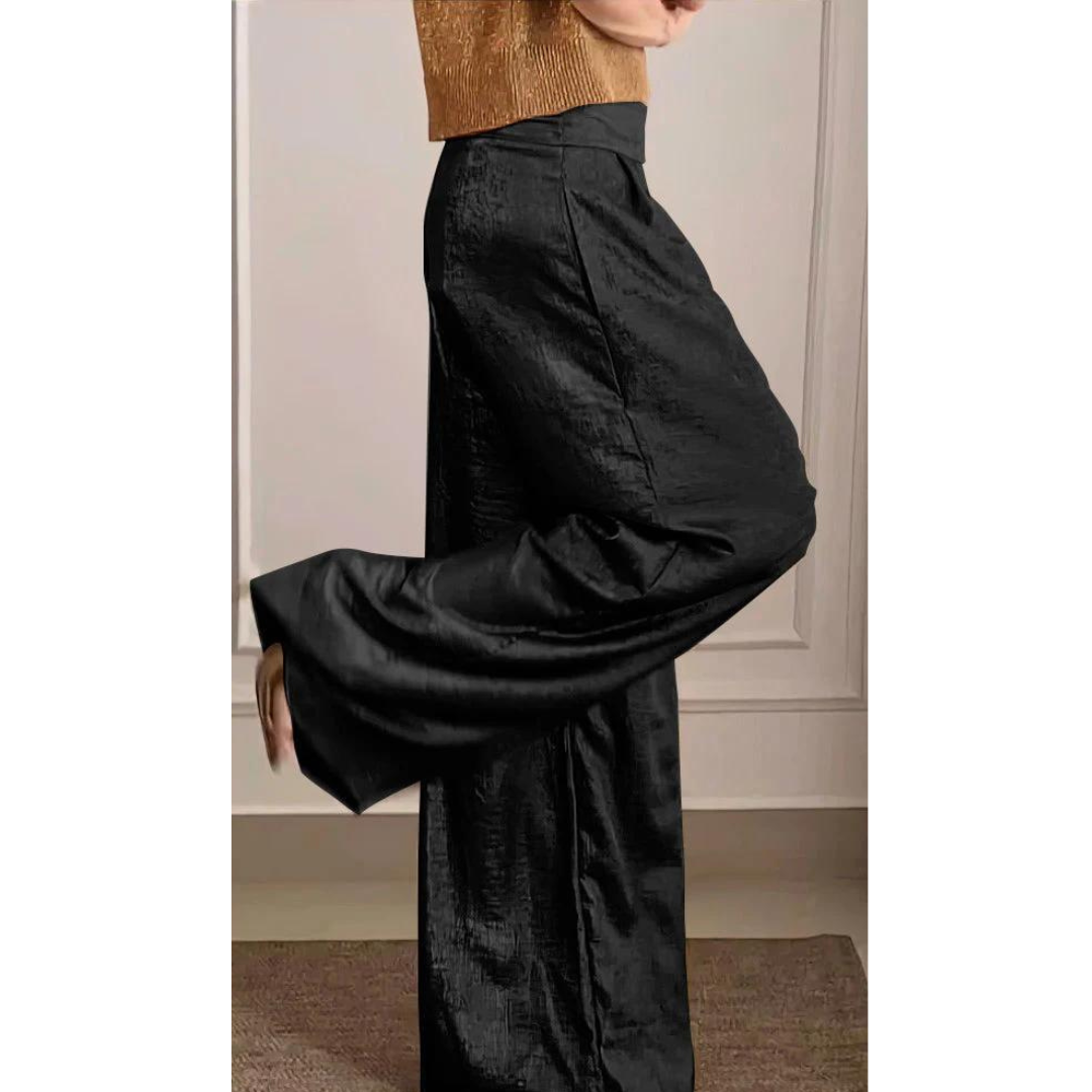 Dames Wijde Broek met Hoge Taille en Plooien Zwart