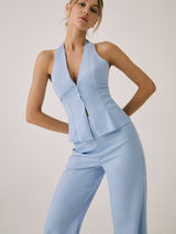 Dames Vest en Broek Set met V-hals en Wijde Pijpen Mouwloos