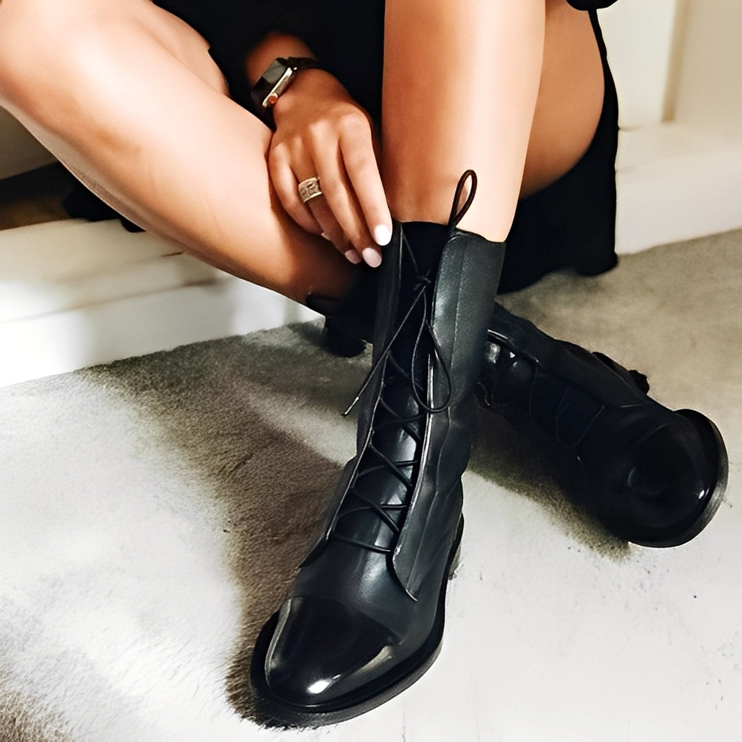 Dames Veterboots met Ronde Neus en Neuskap