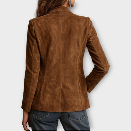 Dames Vintage Blazer met Voorknopen en Opgestikte Zakken