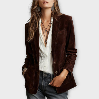 Dames Vintage Blazer met Voorknopen en Opgestikte Zakken