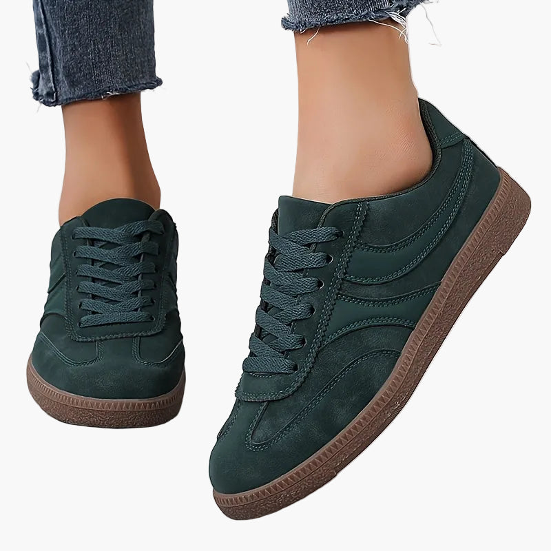Dames Vintage Sneakers met Vetersluiting en Ronde Neus Groen