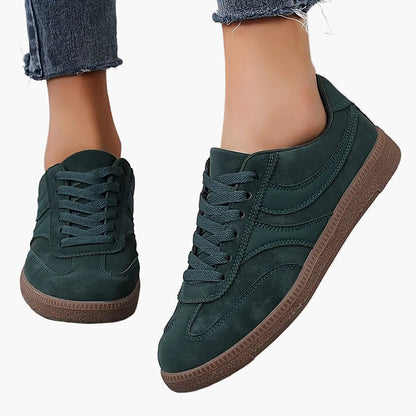 Dames Vintage Sneakers met Vetersluiting en Ronde Neus Groen