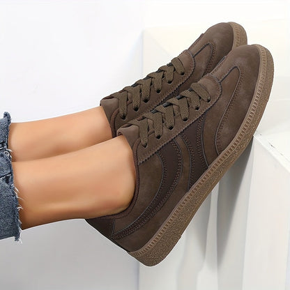 Dames Vintage Sneakers met Vetersluiting en Ronde Neus