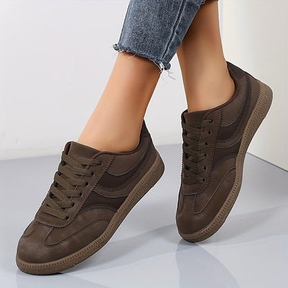 Dames Vintage Sneakers met Vetersluiting en Ronde Neus