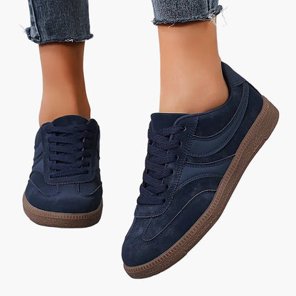 Dames Vintage Sneakers met Vetersluiting en Ronde Neus Navy