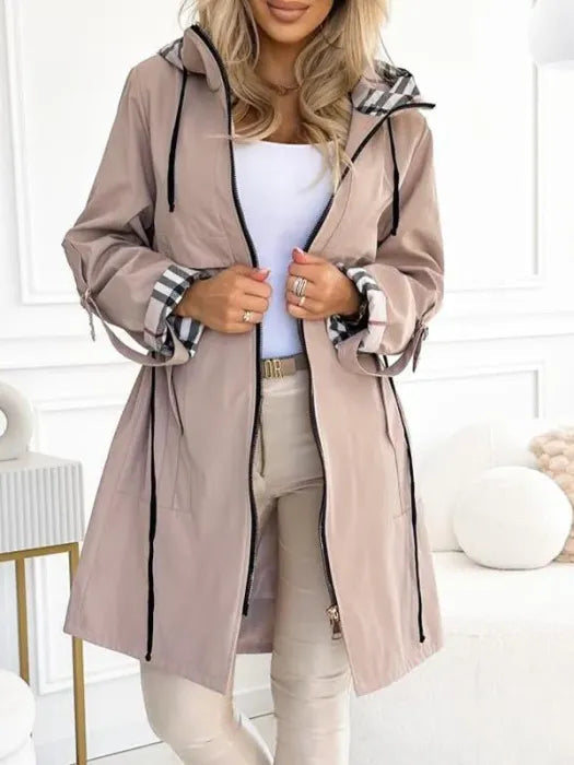 Dames Waterdichte Parka met Capuchon en Rits Beige