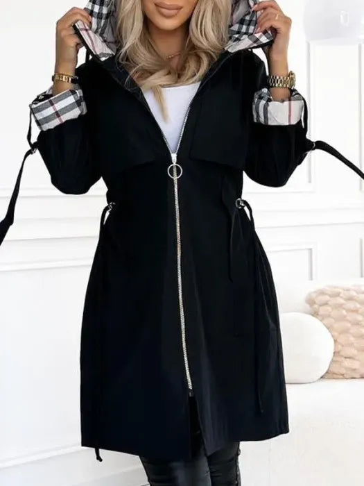 Dames Waterdichte Parka met Capuchon en Rits Zwart
