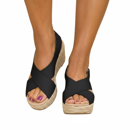 Dames Wedge Sandalen met Gekruiste Banden en Espadrille Zool