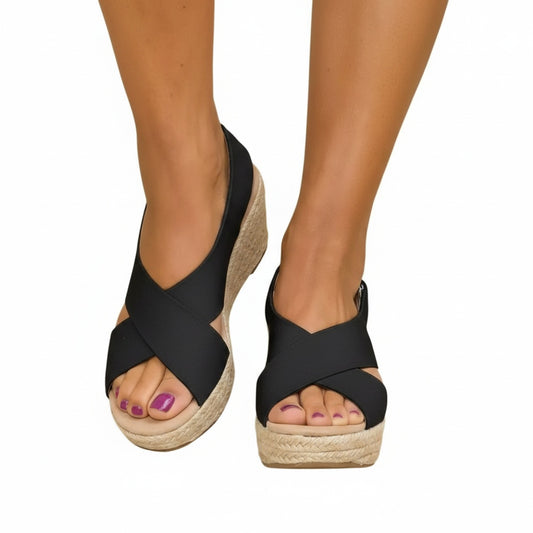 Dames Wedge Sandalen met Gekruiste Banden en Espadrille Zool