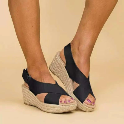 Dames Wedge Sandalen met Gekruiste Banden en Espadrille Zool