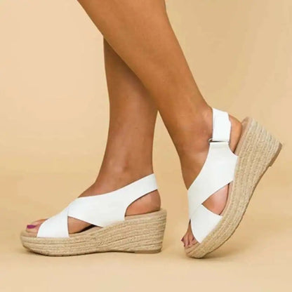 Dames Wedge Sandalen met Gekruiste Banden en Espadrille Zool