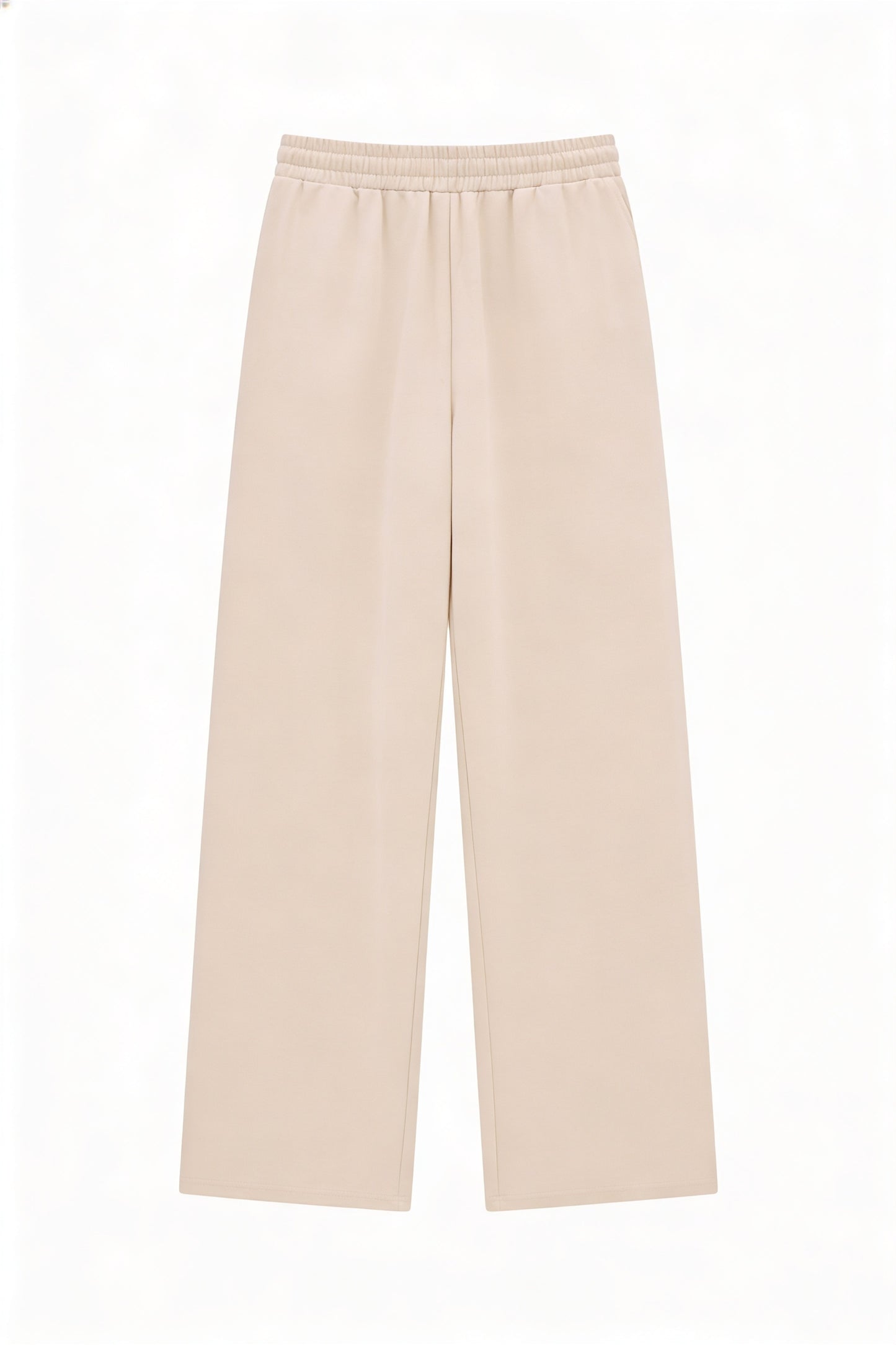 Dames Wide Leg Broek met Elastische Taille en Steekzakken Beige