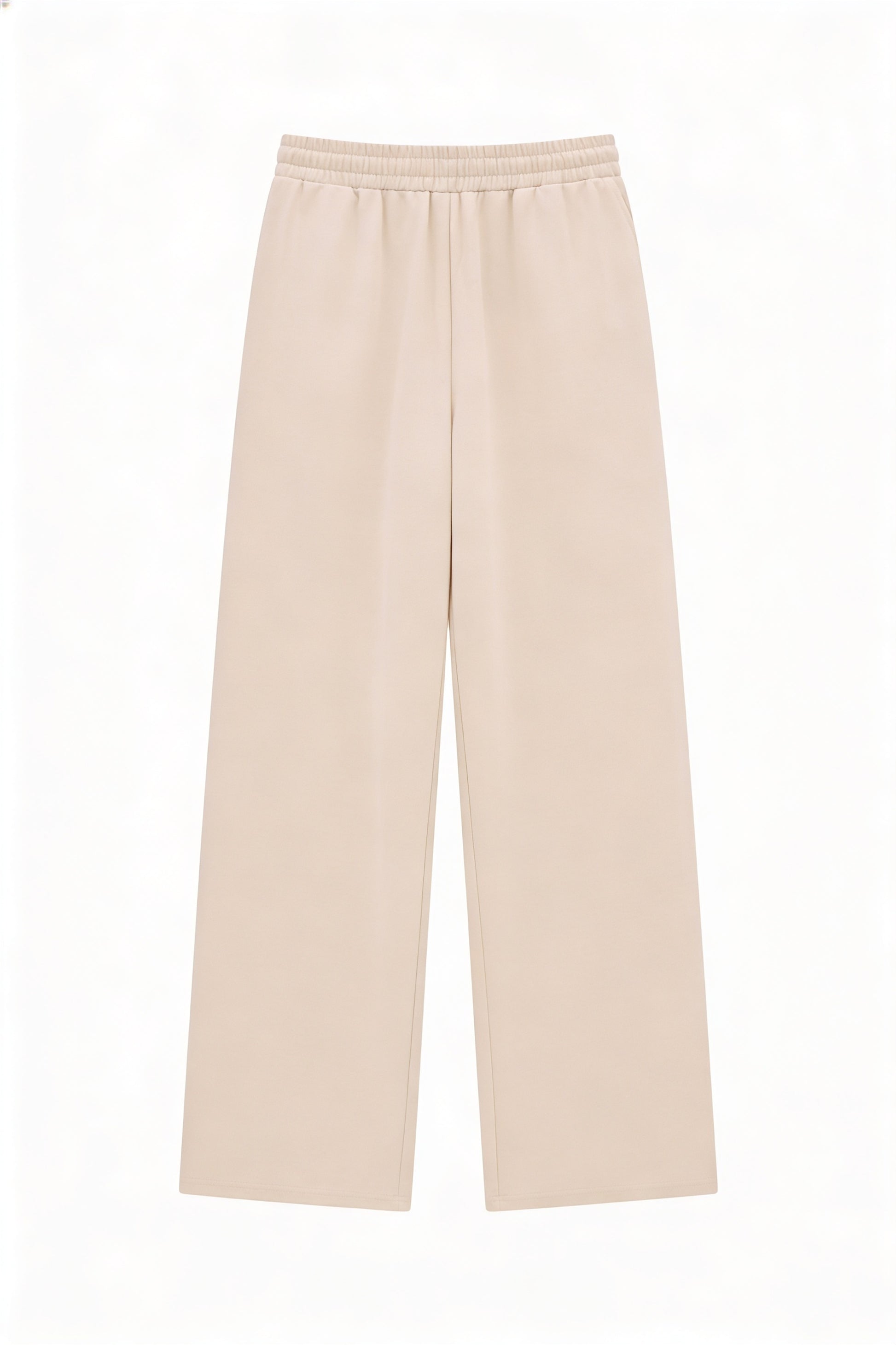 Dames Wide Leg Broek met Elastische Taille en Steekzakken Beige