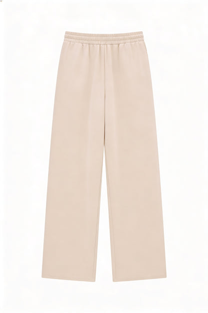 Dames Wide Leg Broek met Elastische Taille en Steekzakken Beige