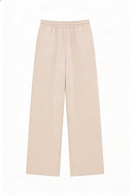 Dames Wide Leg Broek met Elastische Taille en Steekzakken Beige