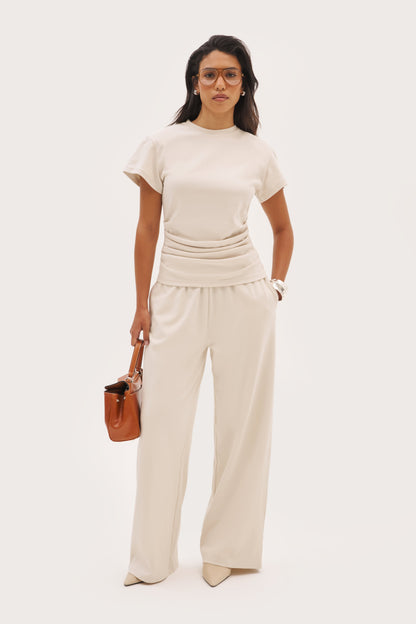 Dames Wide Leg Broek met Elastische Taille en Steekzakken