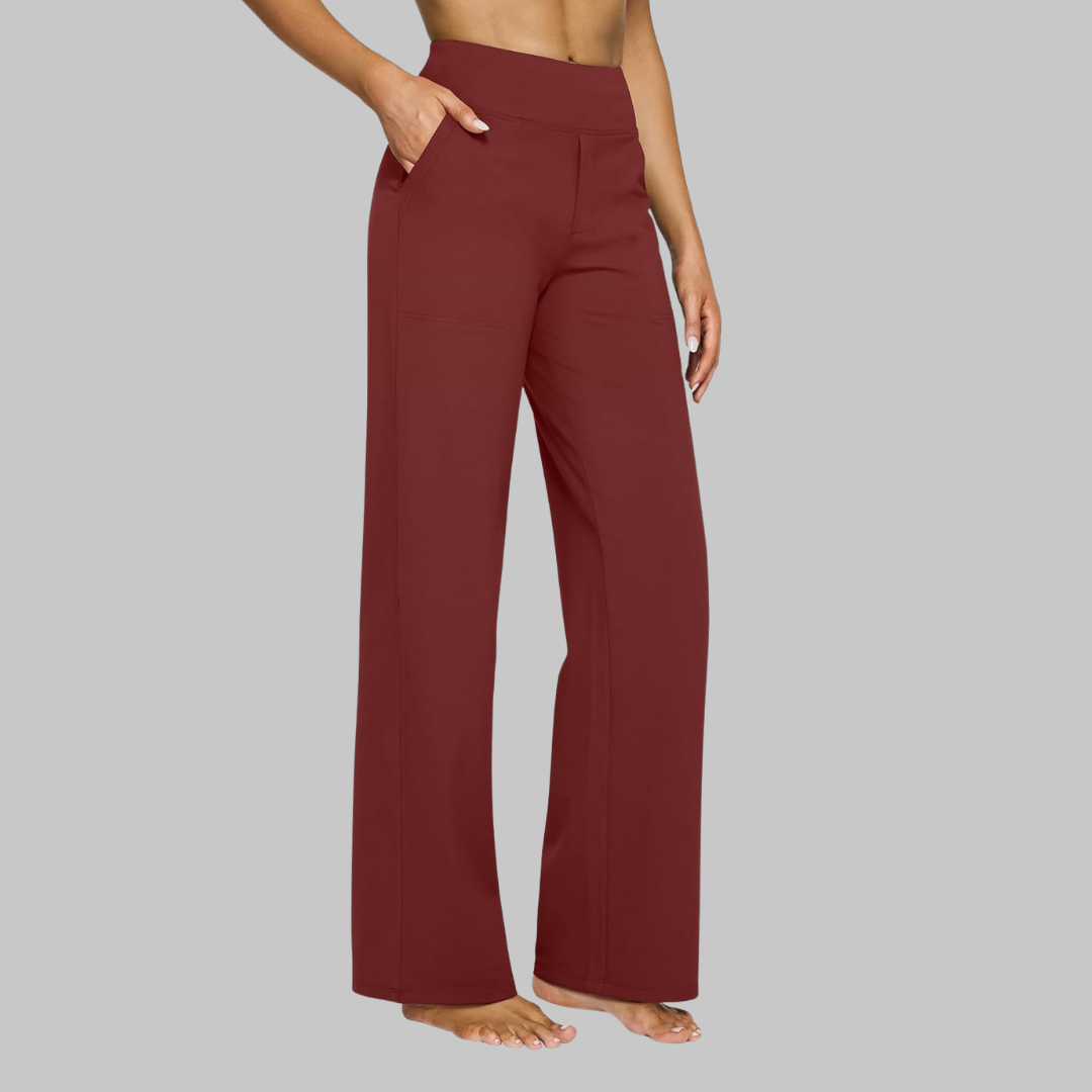 Dames Wide Leg Broek met Hoge Taille en Zijzakken Rood