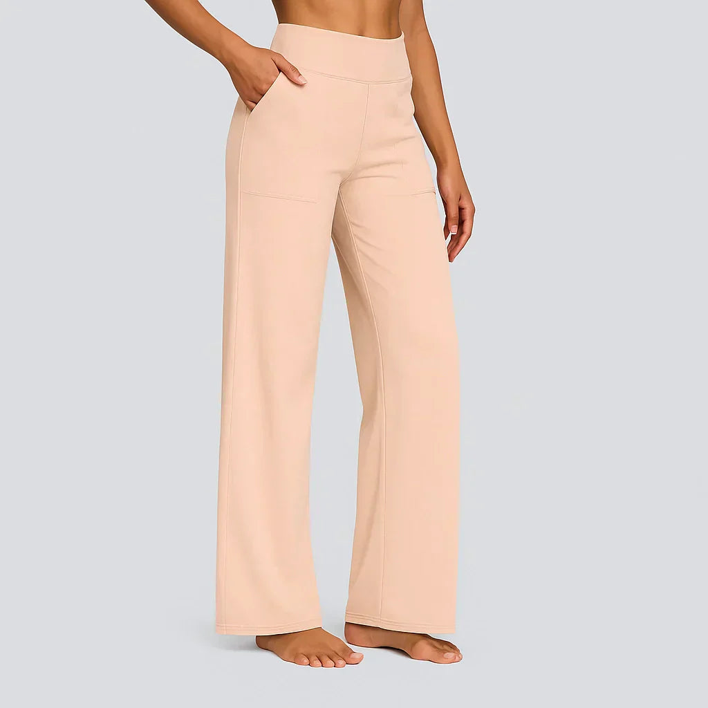 Dames Wide Leg Broek met Hoge Taille en Zijzakken Abrikoos