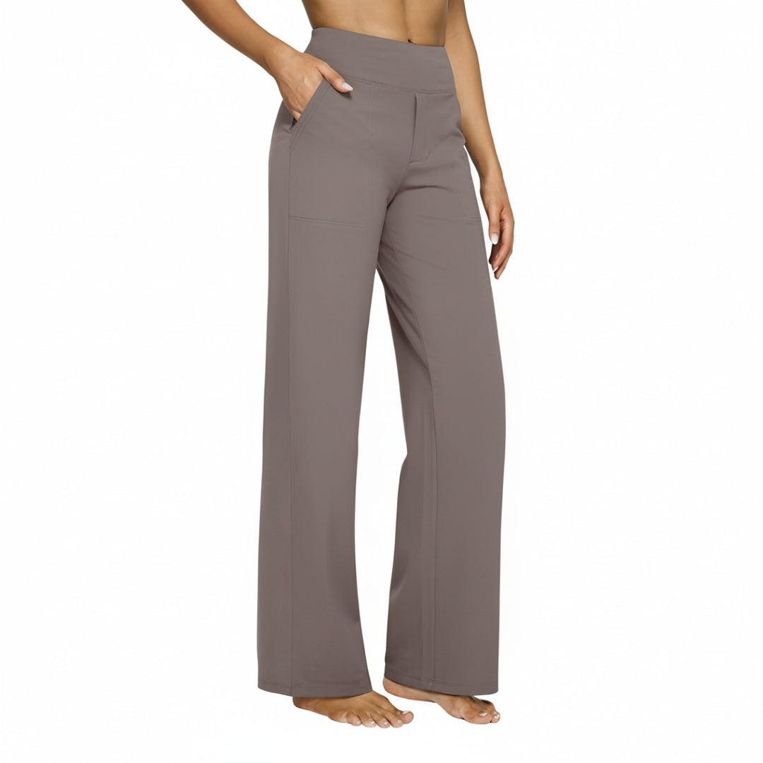 Dames Wide Leg Broek met Hoge Taille en Zijzakken