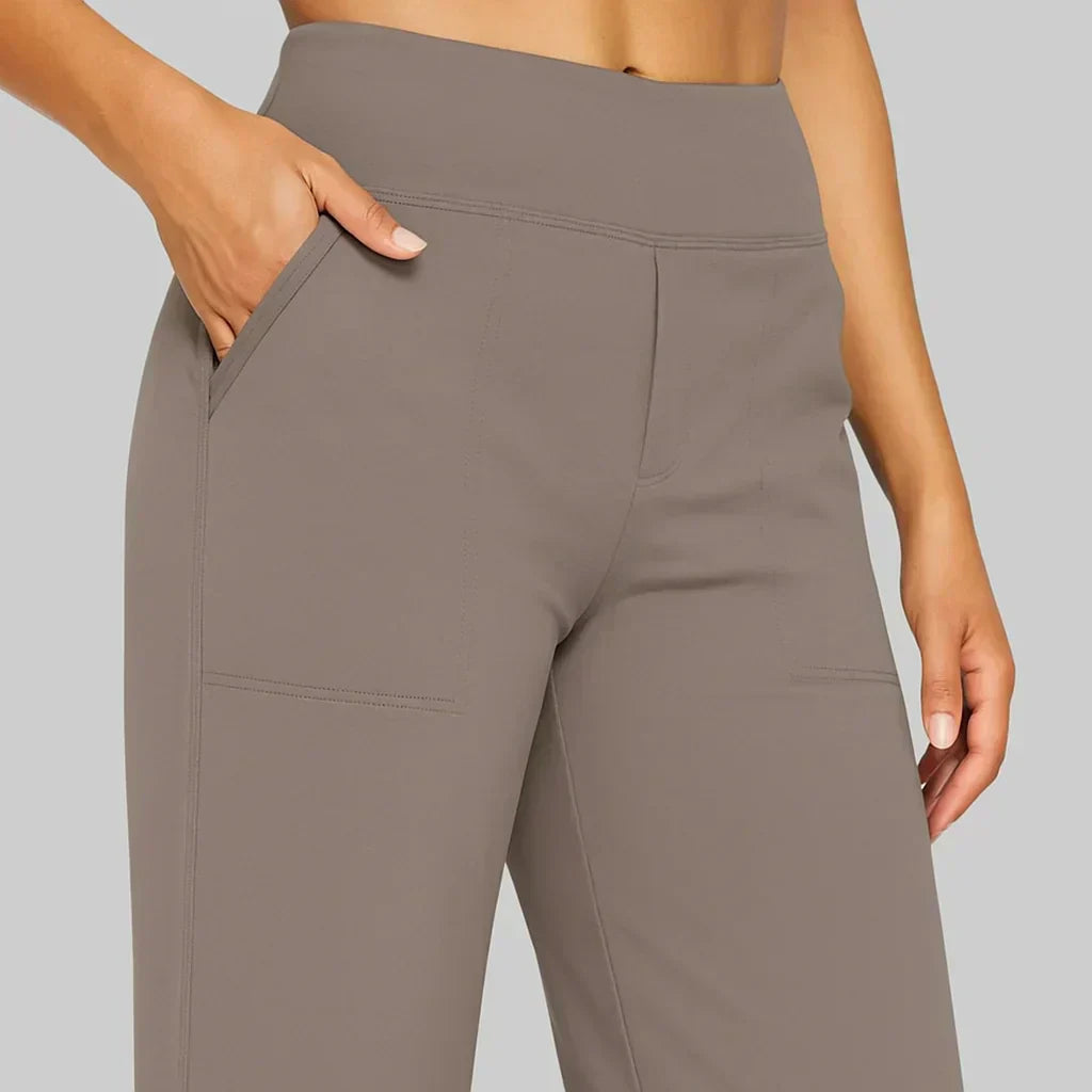 Dames Wide Leg Broek met Hoge Taille en Zijzakken