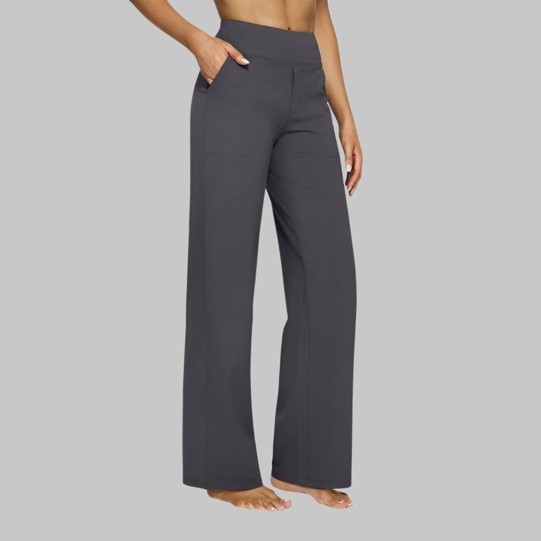 Dames Wide Leg Broek met Hoge Taille en Zijzakken Grijs