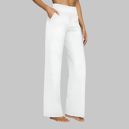 Dames Wide Leg Broek met Hoge Taille en Zijzakken Wit