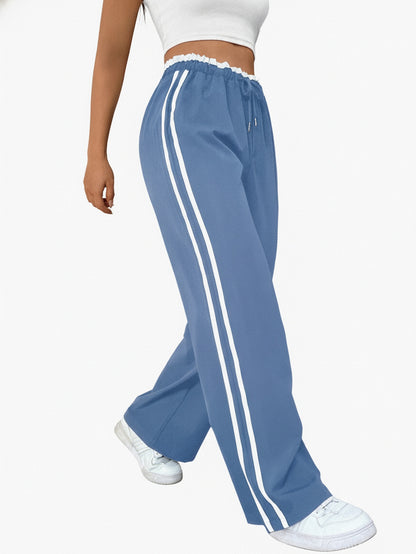 Dames Wide-Leg Sweatpants met Dubbele Zijstrepen en Elastische Taille