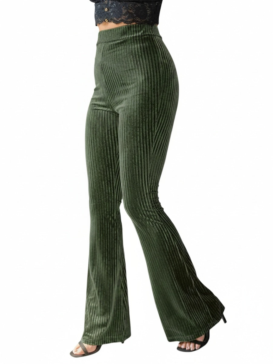 Dames Wijde Broek met Hoge Taille en Geribbeld Patroon