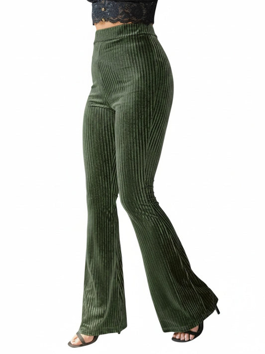 Dames Wijde Broek met Hoge Taille en Geribbeld Patroon