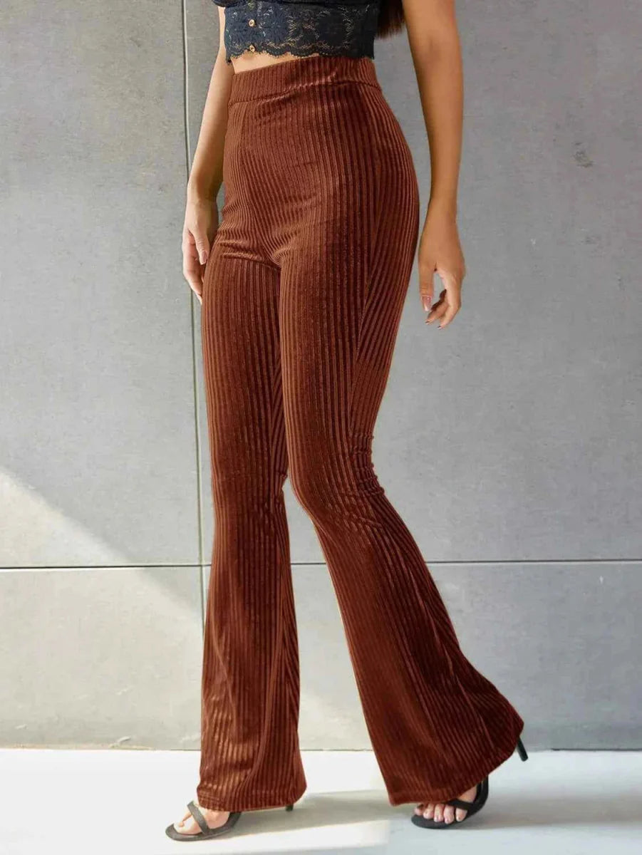 Dames Wijde Broek met Hoge Taille en Geribbeld Patroon
