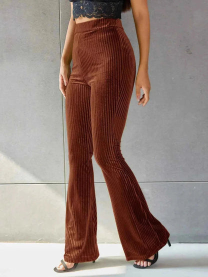 Dames Wijde Broek met Hoge Taille en Geribbeld Patroon