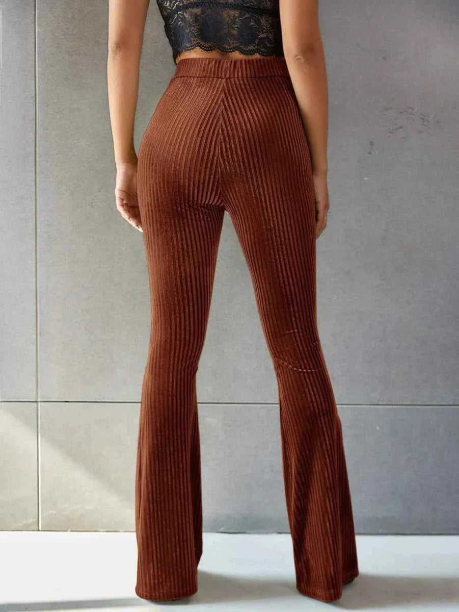 Dames Wijde Broek met Hoge Taille en Geribbeld Patroon