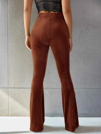Dames Wijde Broek met Hoge Taille en Geribbeld Patroon