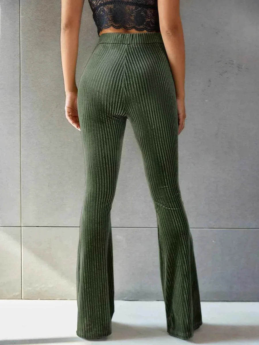 Dames Wijde Broek met Hoge Taille en Geribbeld Patroon