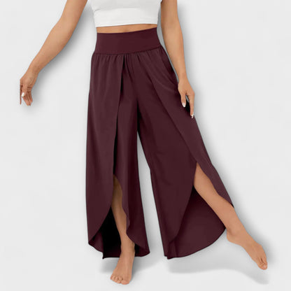 Dames Wijde Broek met Hoge Taille en Zijsplit Rood