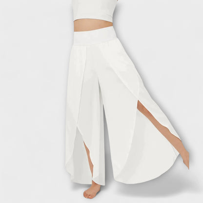 Dames Wijde Broek met Hoge Taille en Zijsplit Wit
