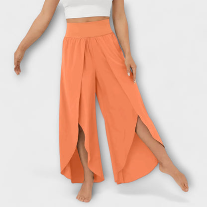 Dames Wijde Broek met Hoge Taille en Zijsplit Oranje