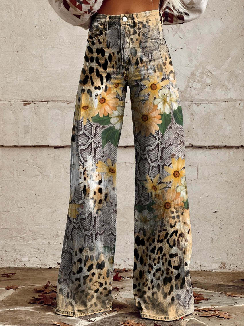 Dames Wijde Broek met Print in Vintage Stijl