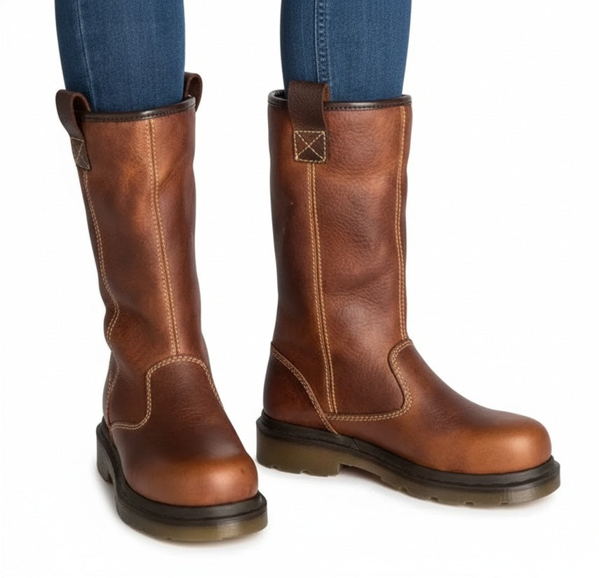 Dames Winterboots Halfhoog met Instapper en Omvouwbare Rand