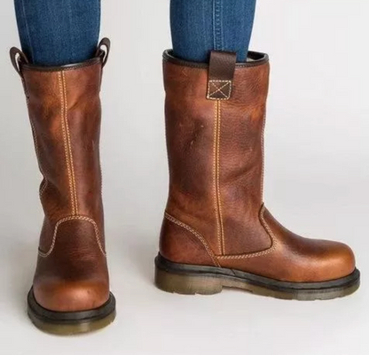 Dames Winterboots Halfhoog met Instapper en Omvouwbare Rand Bruin