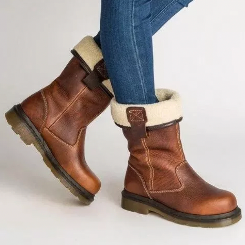 Dames Winterboots Halfhoog met Instapper en Omvouwbare Rand