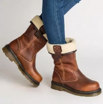 Dames Winterboots Halfhoog met Instapper en Omvouwbare Rand