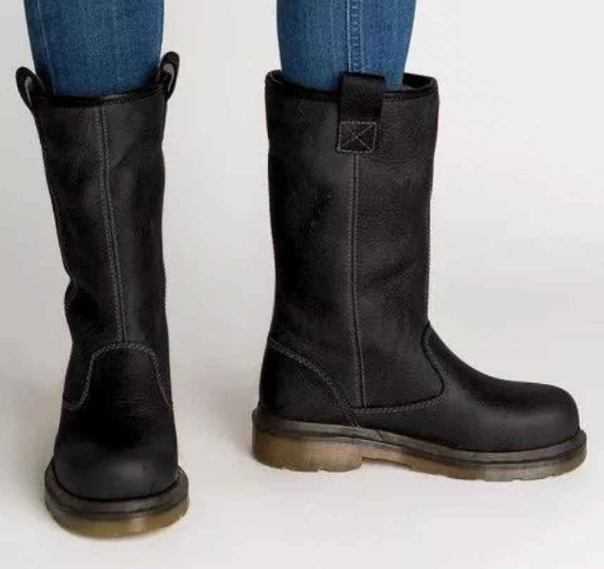 Dames Winterboots Halfhoog met Instapper en Omvouwbare Rand Zwart