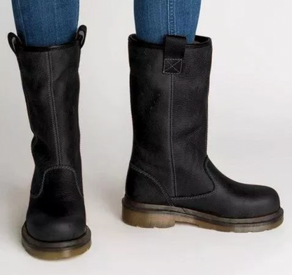 Dames Winterboots Halfhoog met Instapper en Omvouwbare Rand Zwart