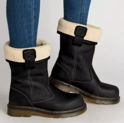 Dames Winterboots Halfhoog met Instapper en Omvouwbare Rand
