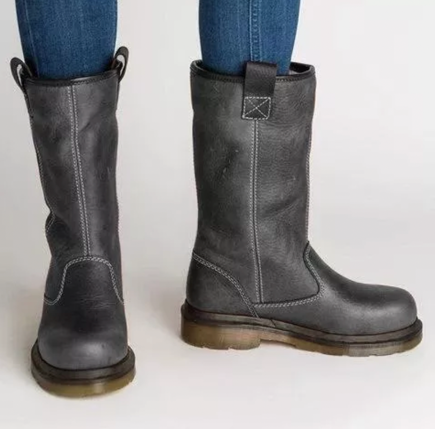 Dames Winterboots Halfhoog met Instapper en Omvouwbare Rand Grijs