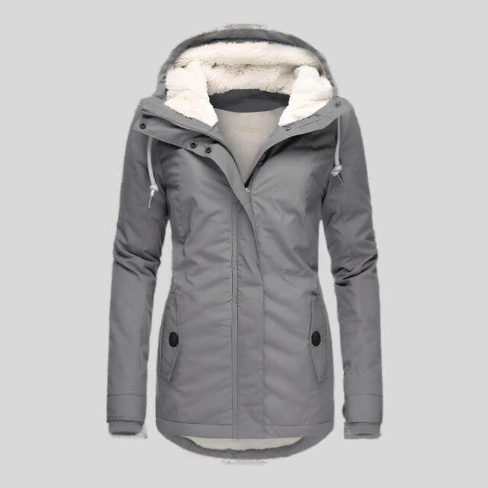 Dames Winterjas met Capuchon en Ritssluiting Gevoerd Getailleerd Model Grijs