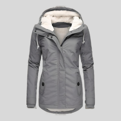 Dames Winterjas met Capuchon en Ritssluiting Gevoerd Getailleerd Model Grijs