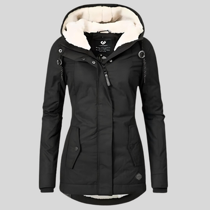 Dames Winterjas met Capuchon en Ritssluiting Gevoerd Getailleerd Model Zwart